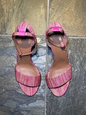 M Missoni Pink Striped Metallic Block Heel Sandals
